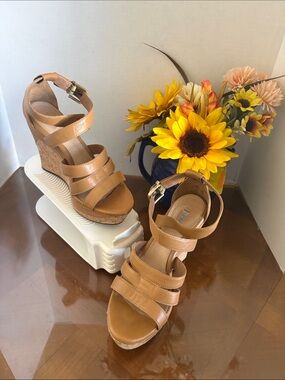 UGG Tan Strappy Cork Wedge Sandals